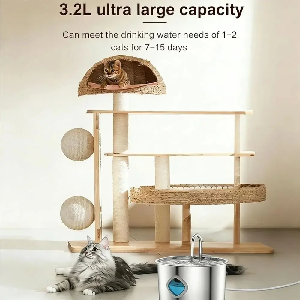 Vetiflow Stainless Steel 3.2L Pet Water Fountain Triple-Defense PRO Technology